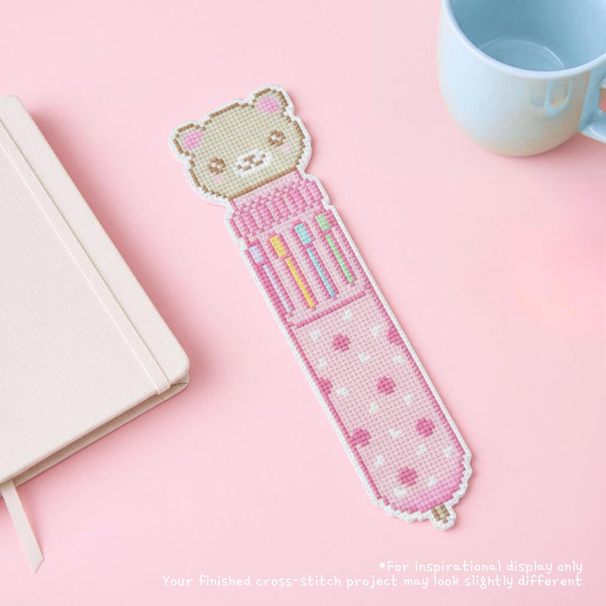 Kawaii bear and rainbow pen bookmark pattern PDF