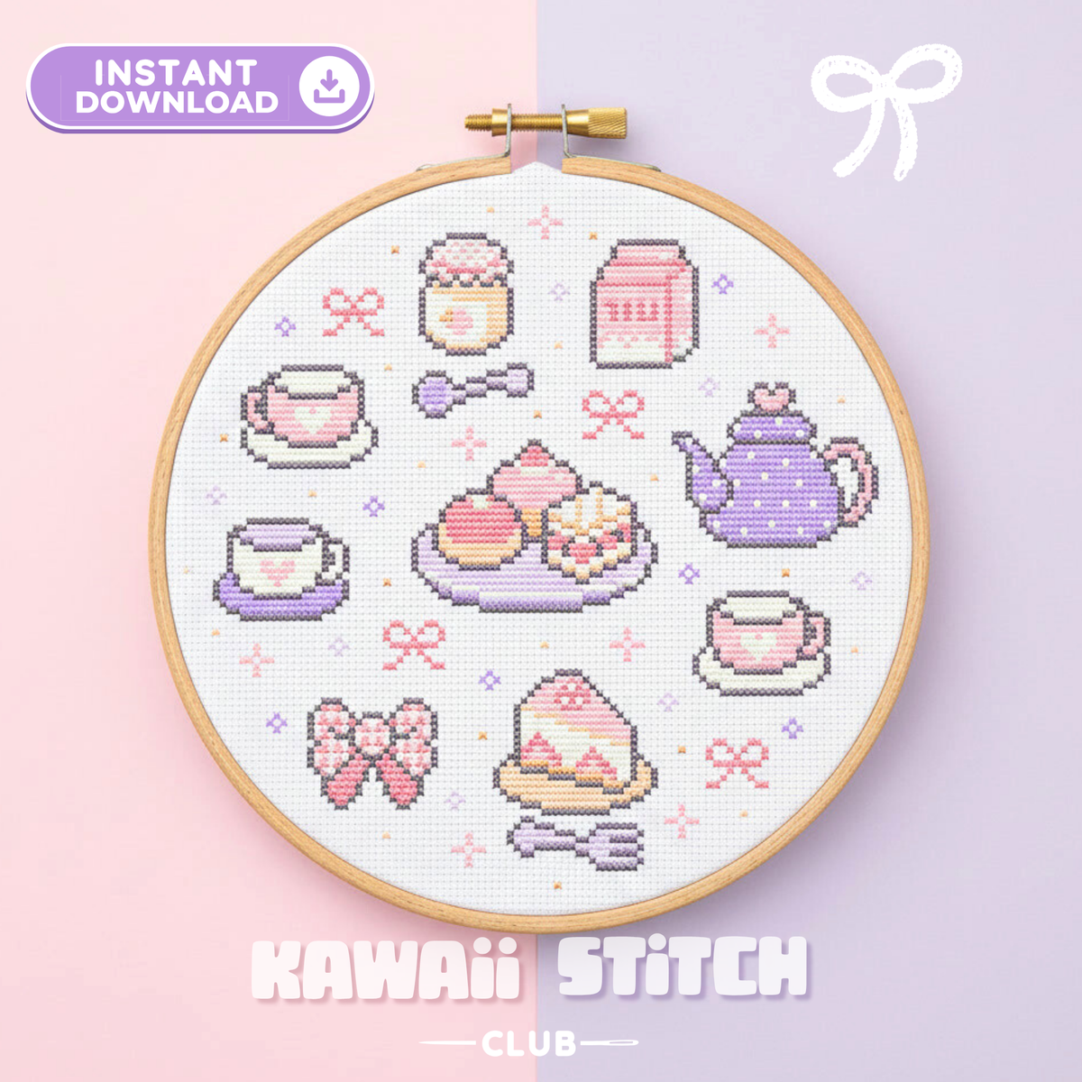 Cozy Tea Time Cross Stitch Pattern : Kawaii Teapot, Teacup & Cake Collection (PDF)