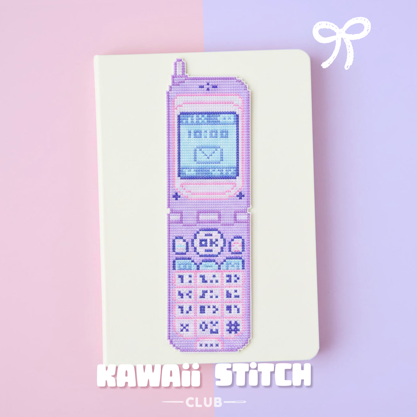 Cross Stitch Bookmark Pattern : Kawaii Pastel Retro Flip Phone (PDF)