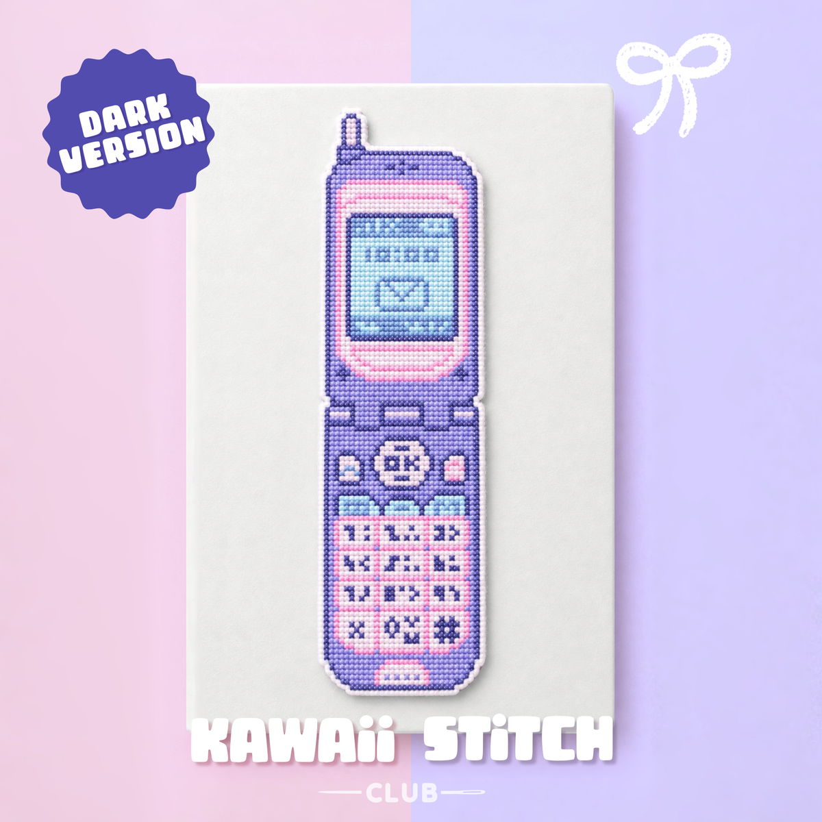 Cross Stitch Bookmark Pattern : Kawaii Pastel Retro Flip Phone (PDF)