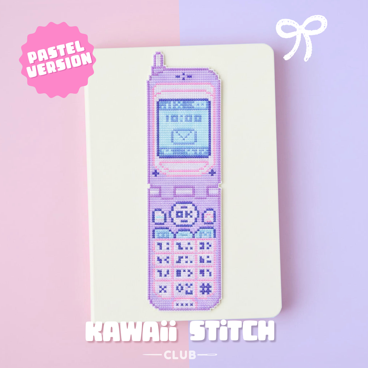 Cross Stitch Bookmark Pattern : Kawaii Pastel Retro Flip Phone (PDF)