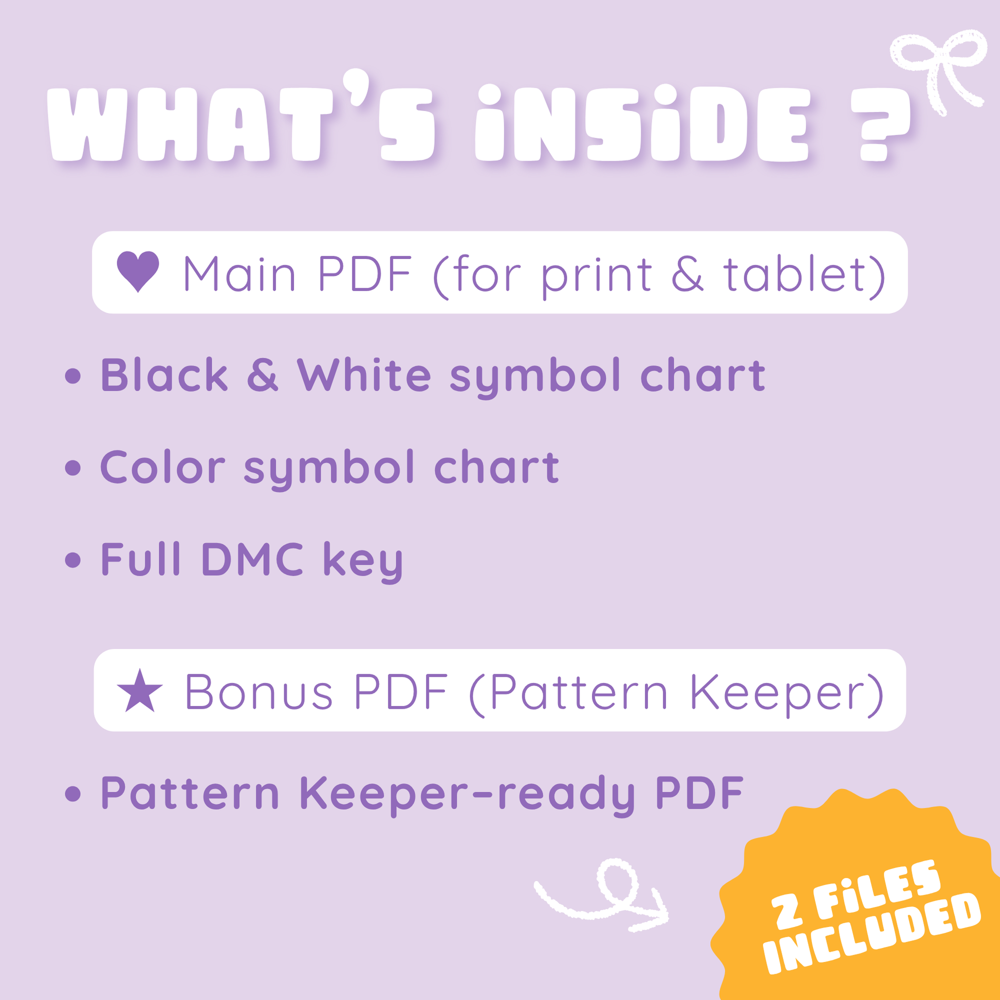 PDF contents: color and black-and-white Halloween charts, DMC key and Pattern Keeper file