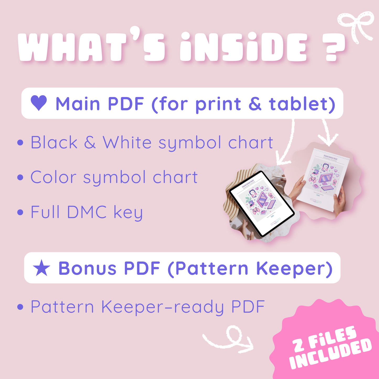Kawaii Gaming Cross Stitch Pattern Pastel Pixel Art Gamer Girl Collection (PDF)