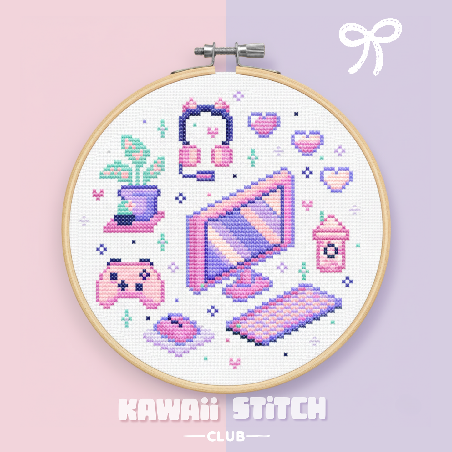 Kawaii Gaming Cross Stitch Pattern Pastel Pixel Art Gamer Girl Collection (PDF)