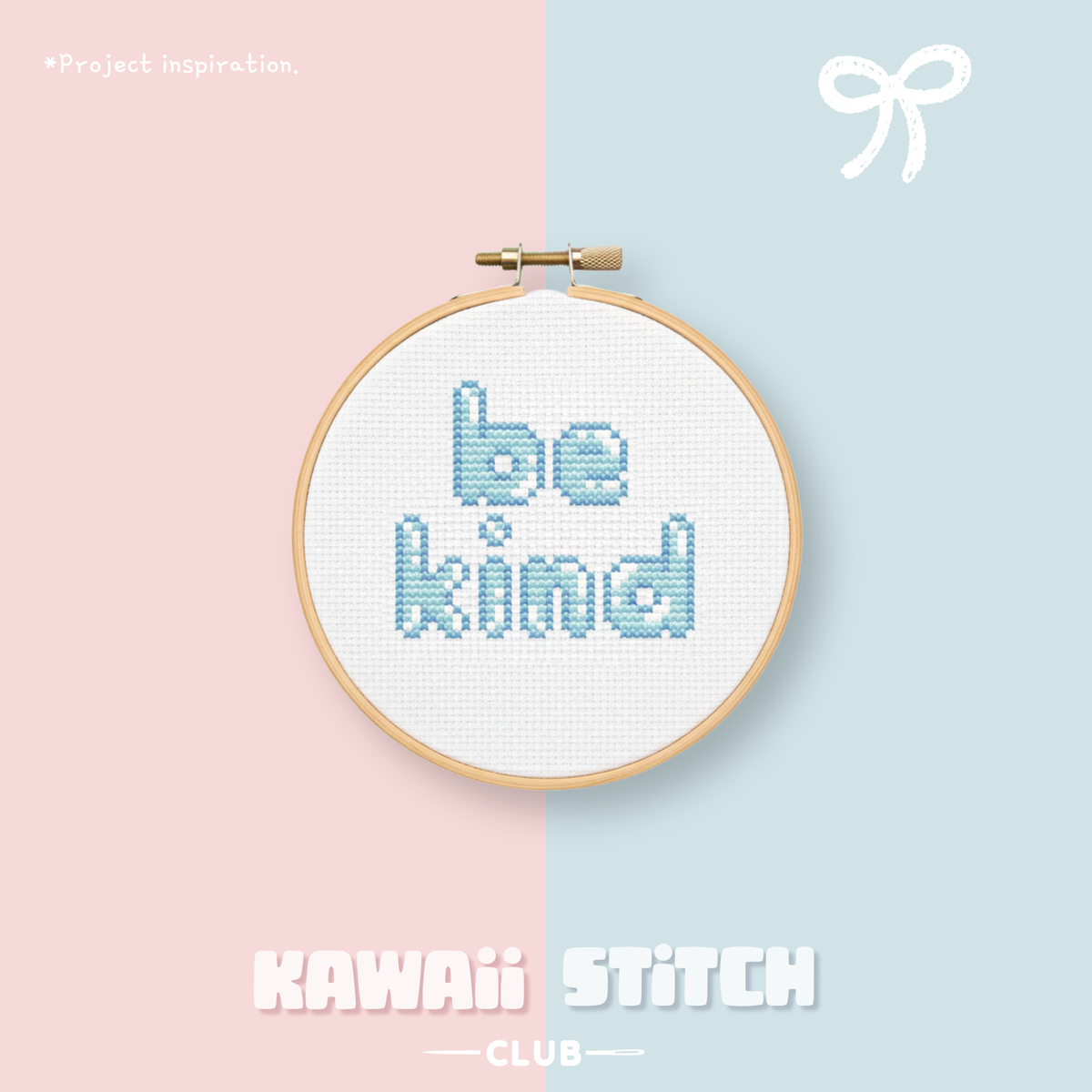 Be kind cross stitch hoop made with pastel lowercase bubble letters