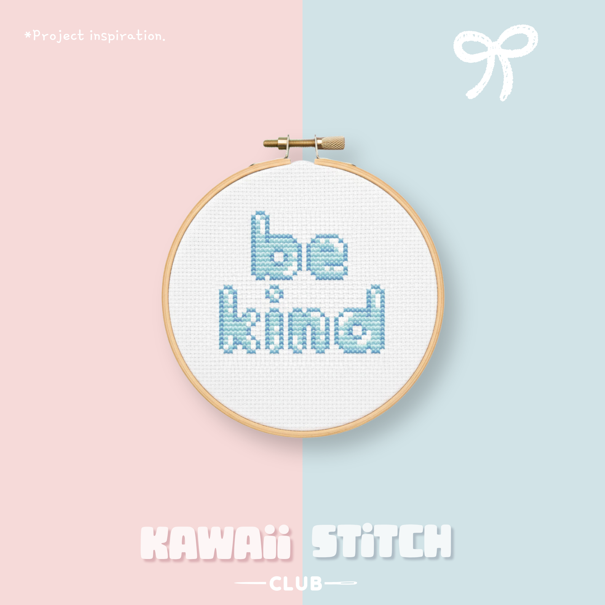 Be kind cross stitch hoop made with pastel lowercase bubble letters