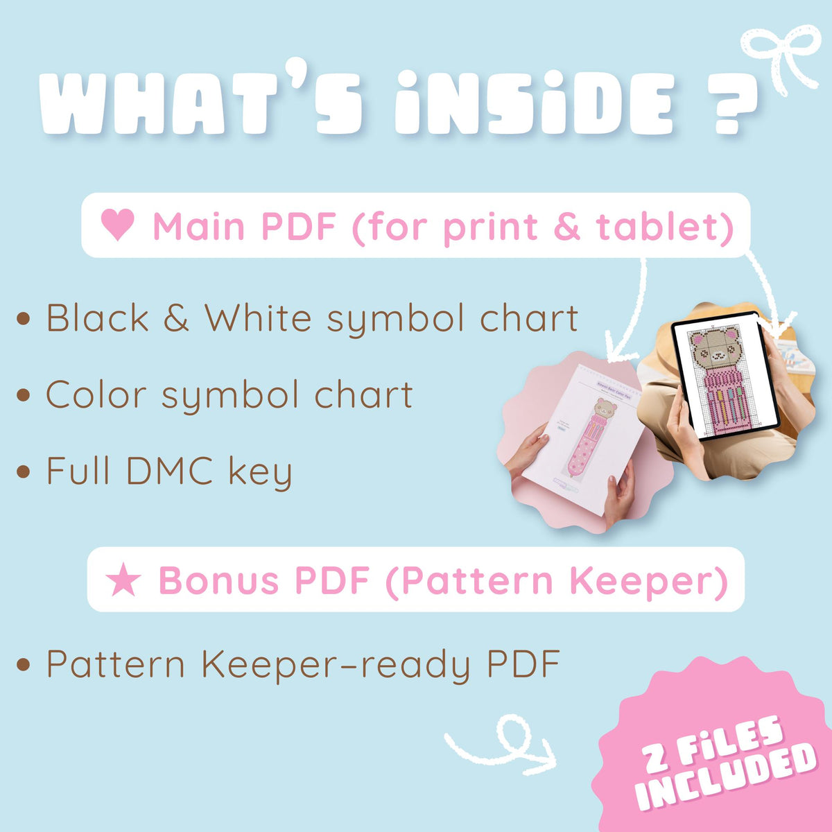 Pastel bear bookmark pattern PDF with colorful pen design