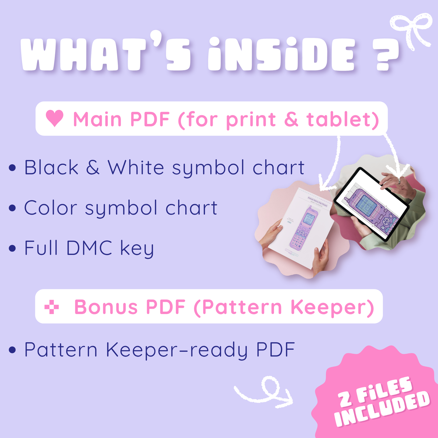 Cross Stitch Bookmark Pattern : Kawaii Pastel Retro Flip Phone (PDF)