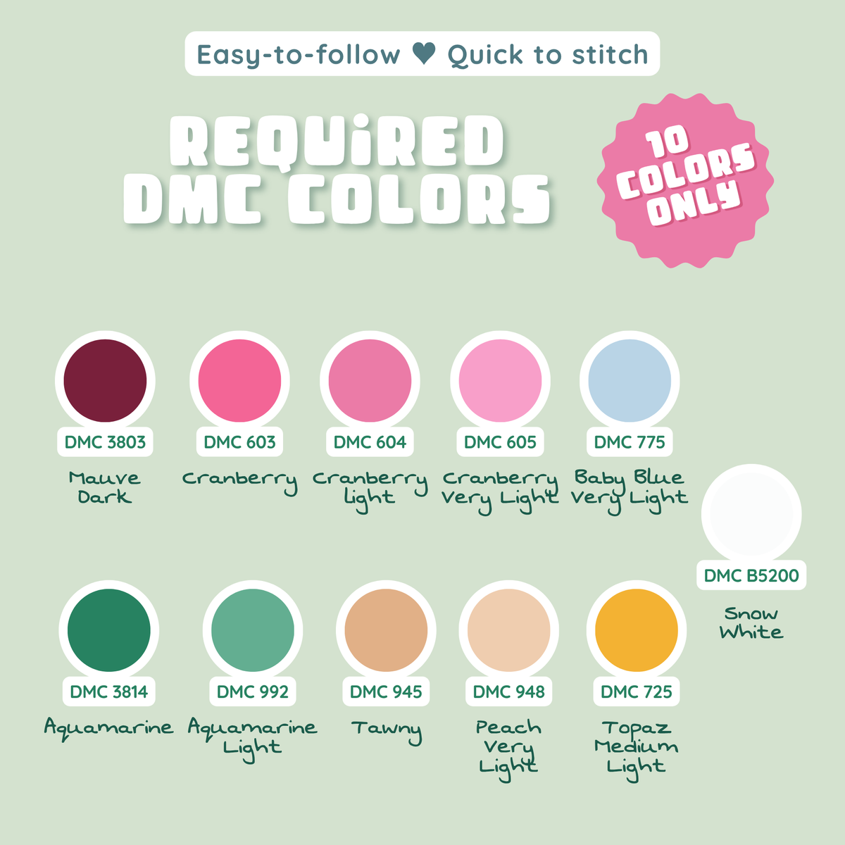DMC thread palette shown for the pink Santa cross stitch pattern