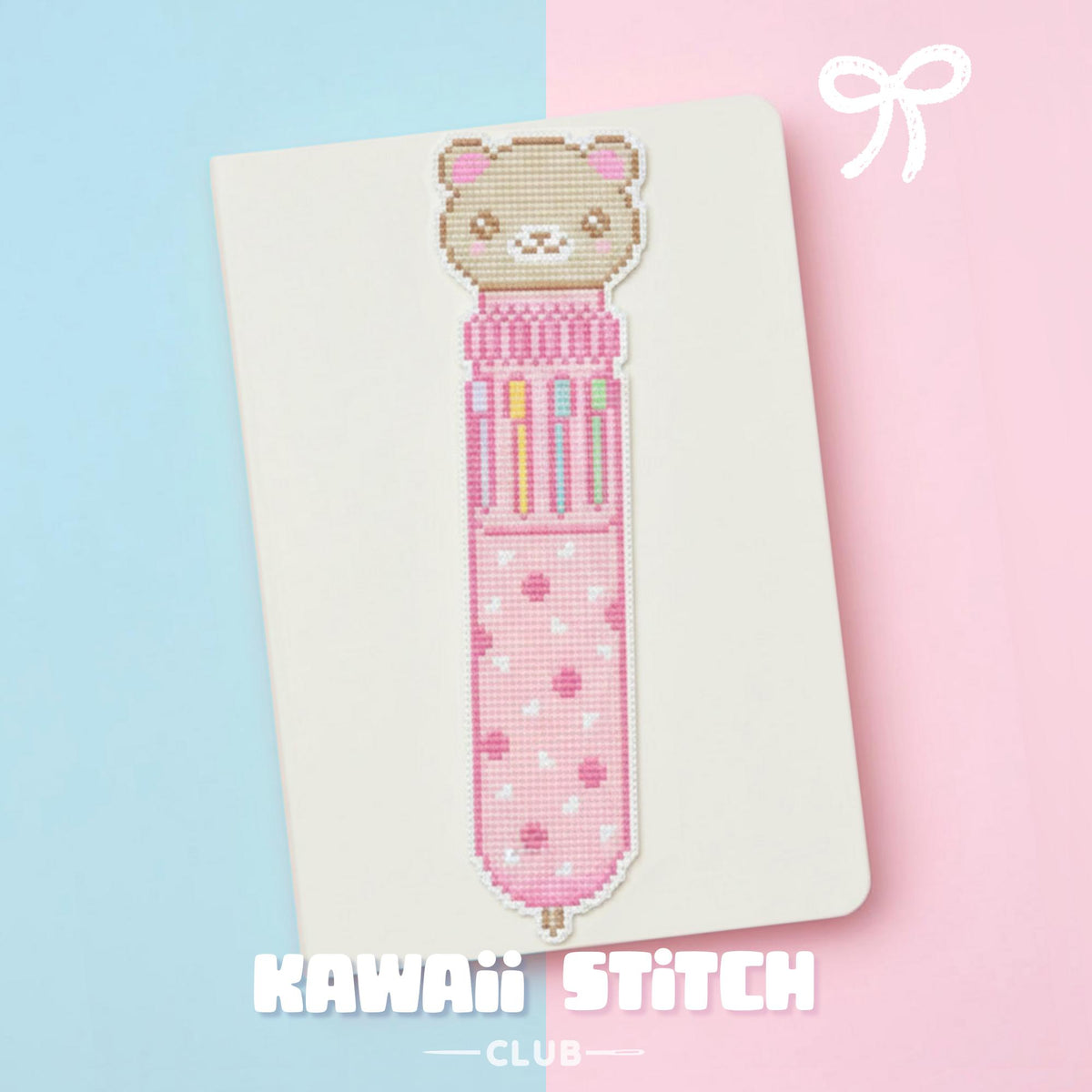 Finished pastel bear bookmark cross stitch design