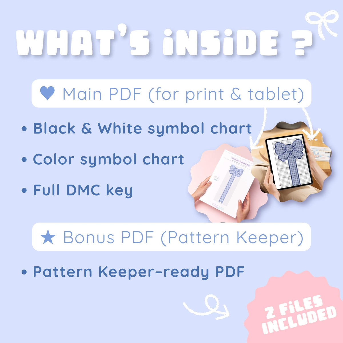 Pastel blue gingham bow bookmark pattern PDF