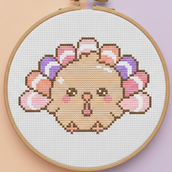 Video preview of the kawaii turkey cross stitch pattern